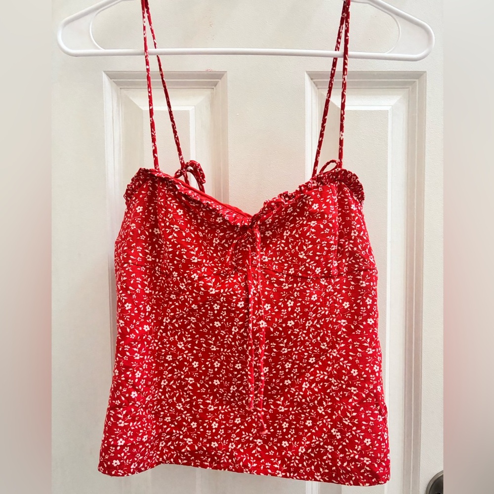 Zara Red Floral Spaghetti Strap Top